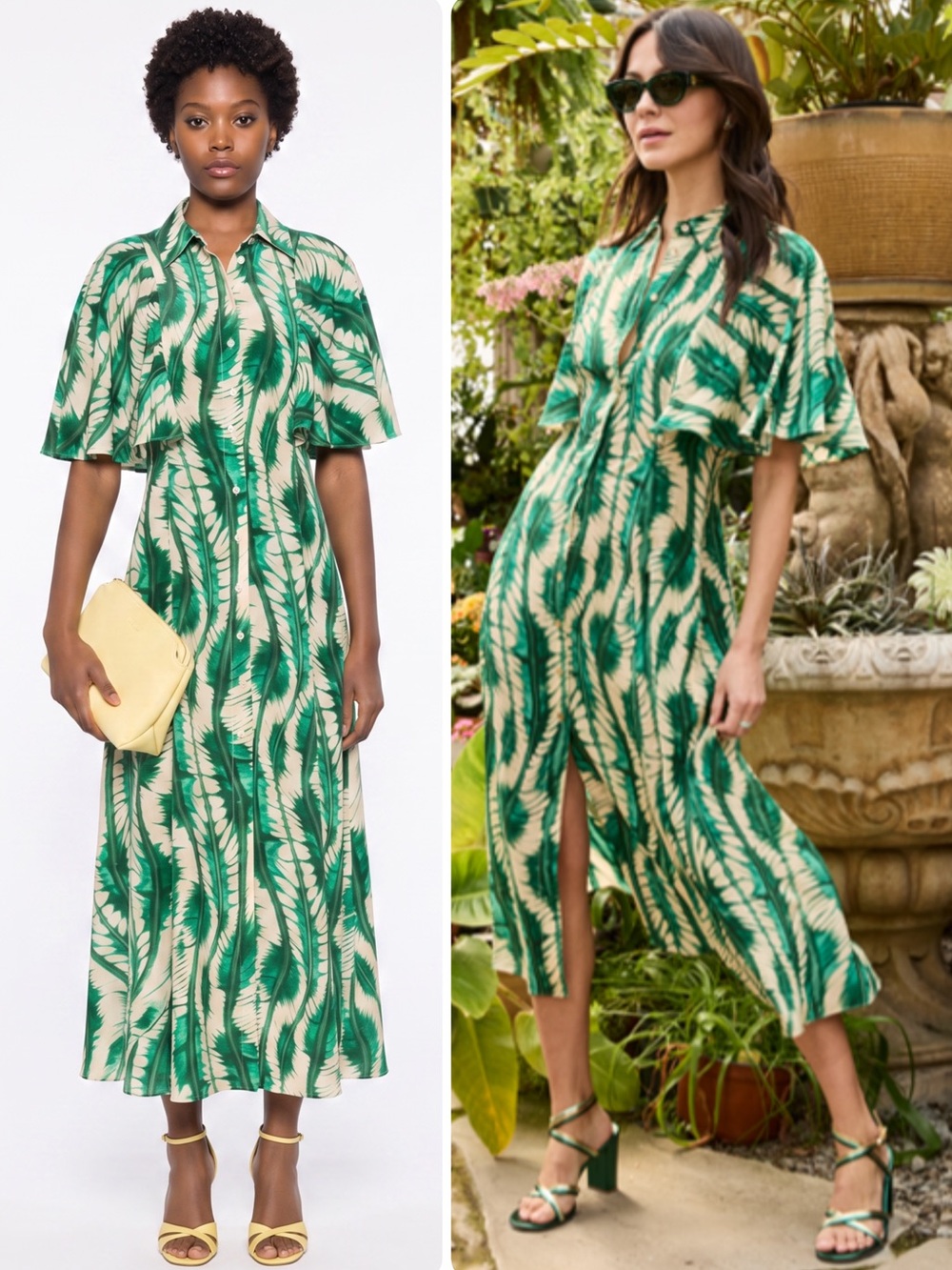 Ulla Johnson Silhuette Acacia SILK Palm-Print Button Midi Dress NWOT $1150